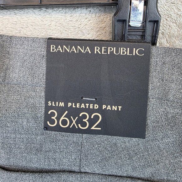 Banana Republic Pants Mens 36x32 Gray Slim Pleated Wool Blend Dress Trousers - Picture 9 of 14